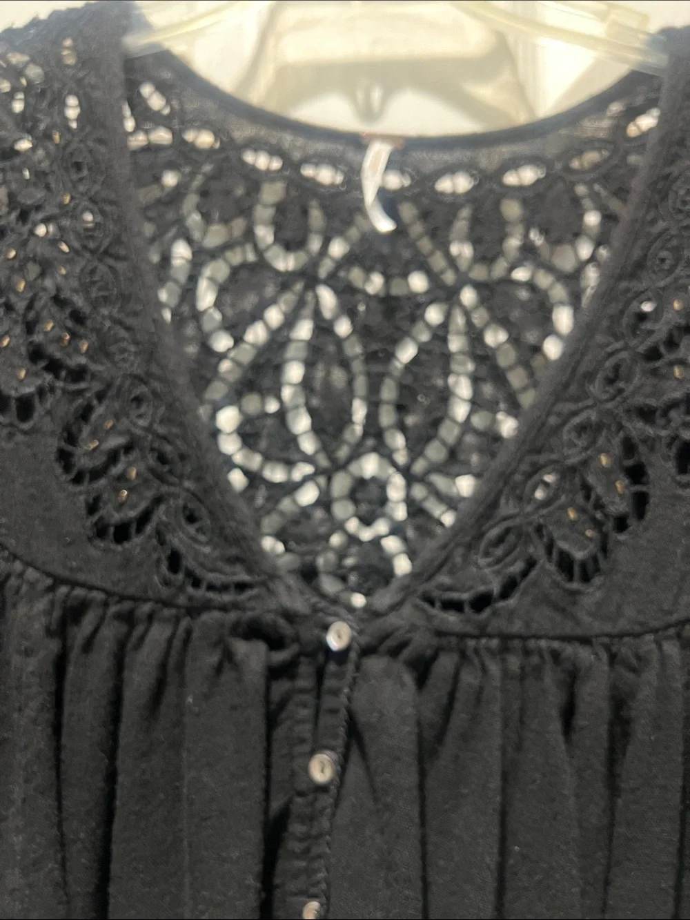 Free People Black Crochet Yoke Long Sleeve Tunic